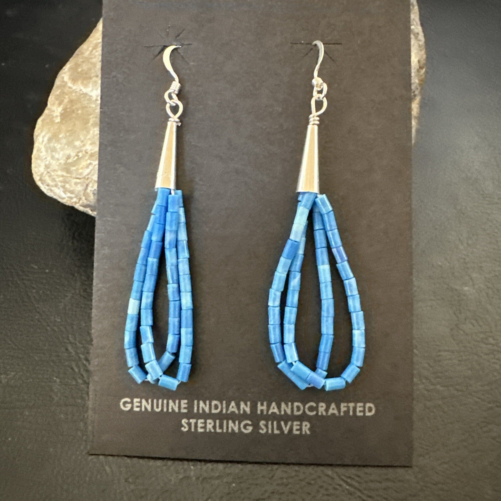 Blue Denim Lapis 2S Heishi Liquid Sterling Silver Dangle Earrings 17874