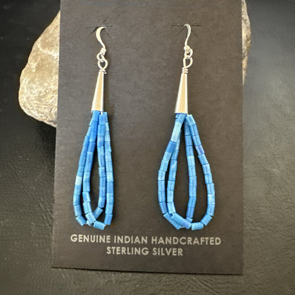 Blue Denim Lapis 2S Heishi Liquid Sterling Silver Dangle Earrings 17874