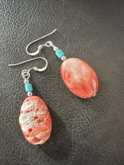 Navajo Sterling Red Spiny Oyster Turquoise Bead Earrings 18692