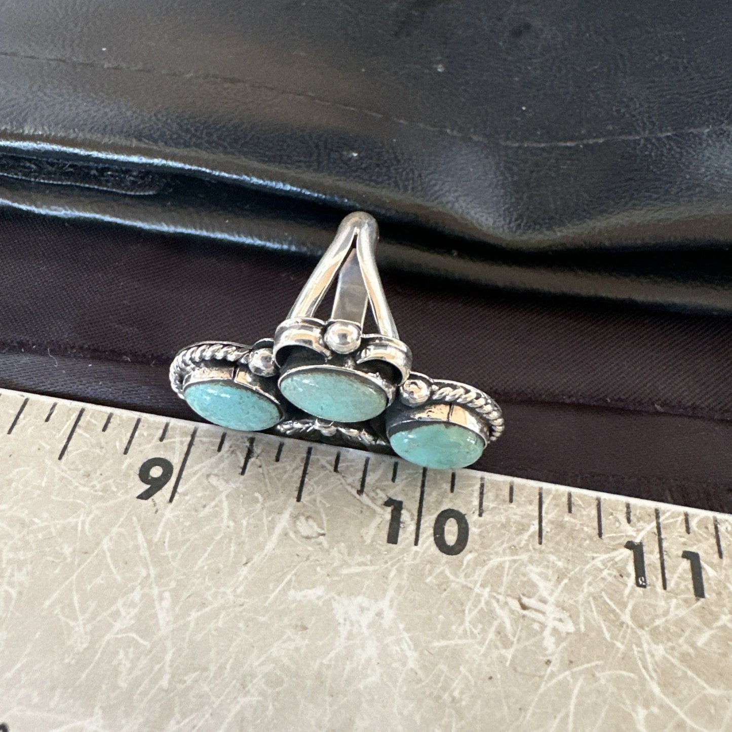 Yazzie Ring Green Turquoise Navajo Sterling Silver Cluster Size 8 19223