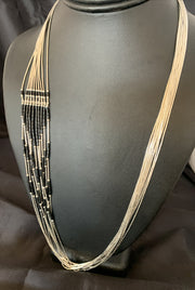 Black Onyx Liquid Silver 10 Strands Heishi Tubes 26"Necklace | Authentic Native American Handmade | 13059