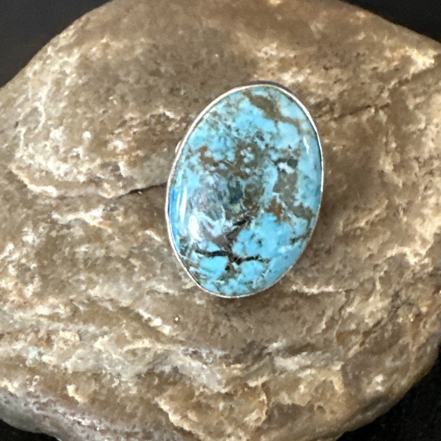 Blue Turquoise#8 Southwestern Sterling Silver Ring Size 7 19737