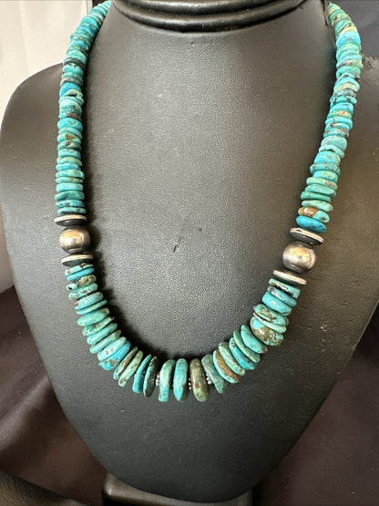 Graduated Blue Turquoise Navajo Pearls Sterling Silver Necklace 18” 18319