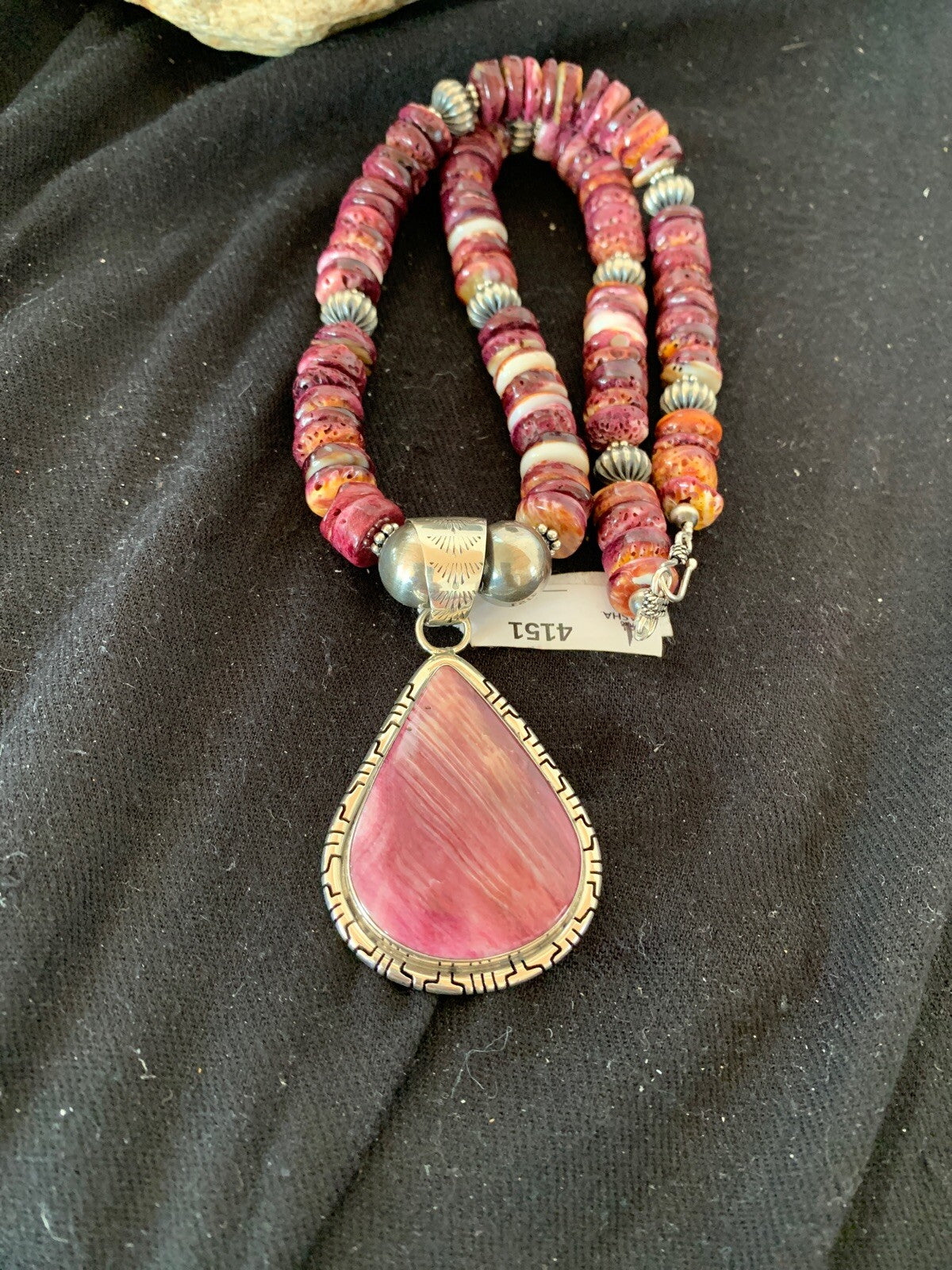Purple Spiny Oyster Pendant Navajo Pearls Sterling Silver Necklace 04151
