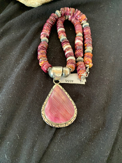 Purple Spiny Oyster Pendant Navajo Pearls Sterling Silver Necklace 04151