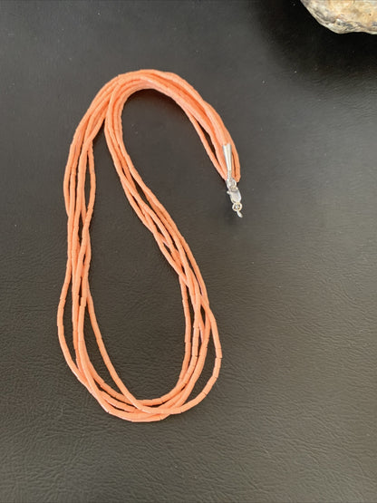 Pink Coral Stabilized Bead 5 Strand Navajo Sterling Silver Necklace 02208