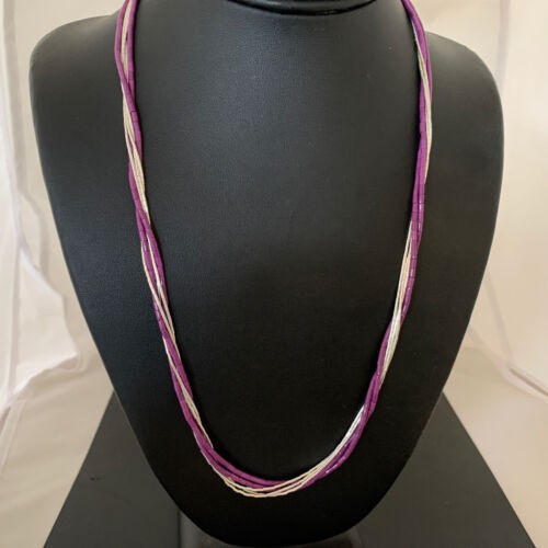 Sugilite Tube Beads Heishi Necklace | 5-Strand Liquid Sterling Silver | 2180