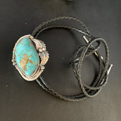 Native Mens Bolo Tie Blue Royston Turquoise Sterling Silver Navajo 14111N