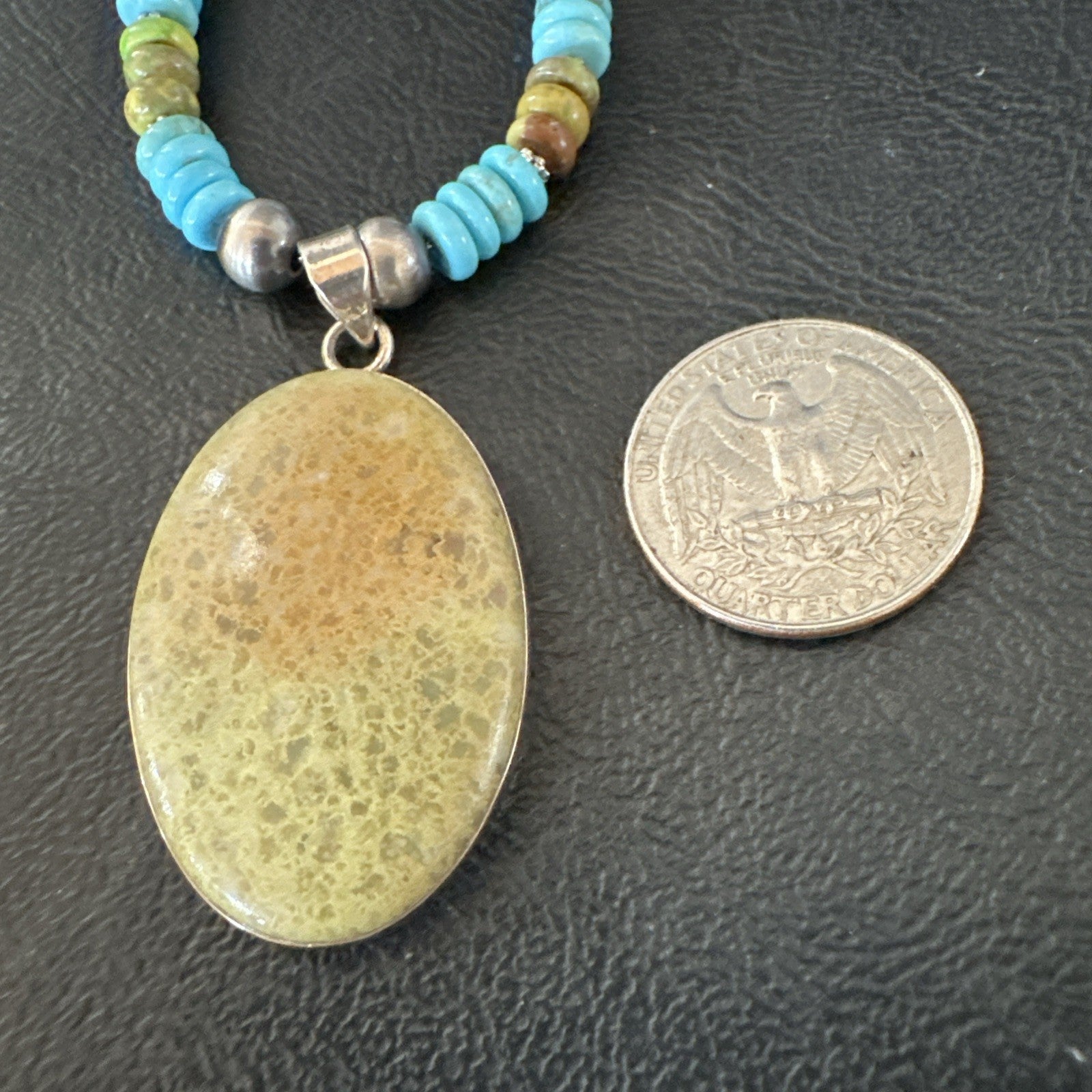 Green Gaspeite Pendant Blue Turquoise Navajo Sterling Silver Necklace 20" 19667