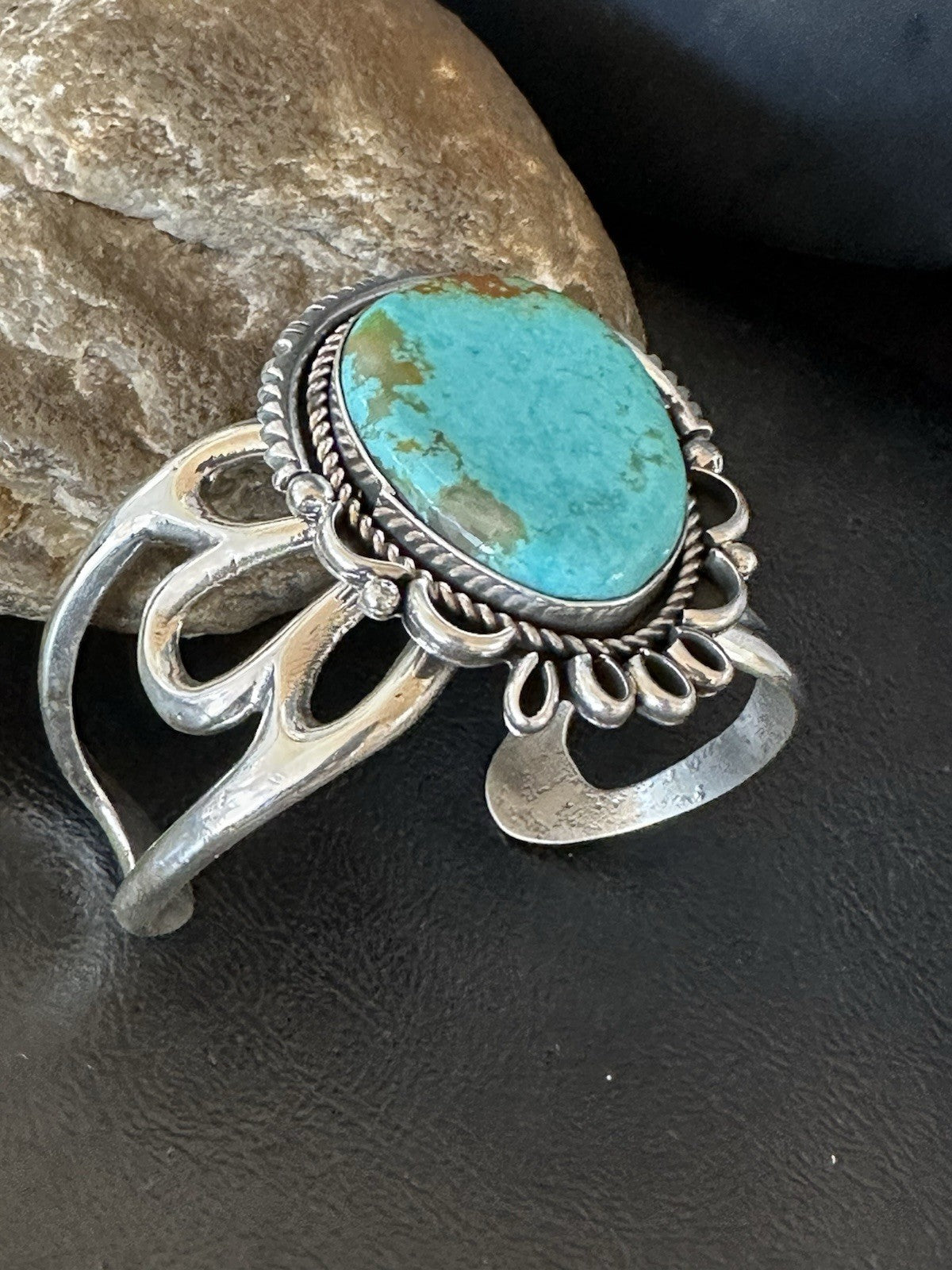 Mens Womens Tufa Blue Turquoise#8 Navajo Sterling Silver Cuff Bracelet 7.7"19450