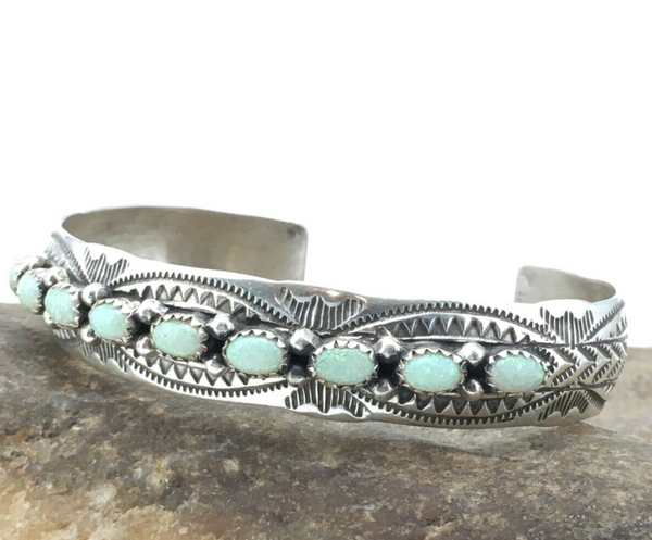 White Opal Navajo Cuff Bracelet | Sterling Silver | Authentic Native American Handmade | 4734