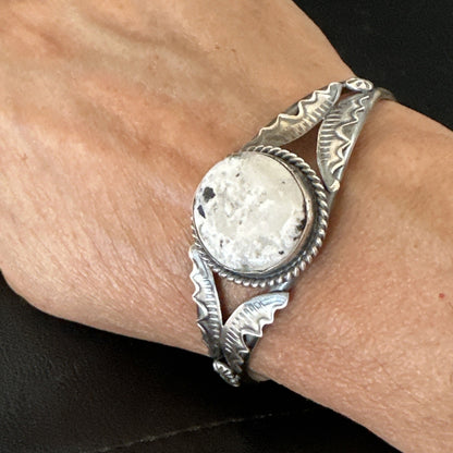 White Buffalo Turquoise Navajo Sterling Silver Cuff Bracelet 7.25" 19281