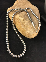 4mm Navajo Pearls 20"Hook Eye Cone Necklace | Sterling Silver | Authentic Native American Handmade