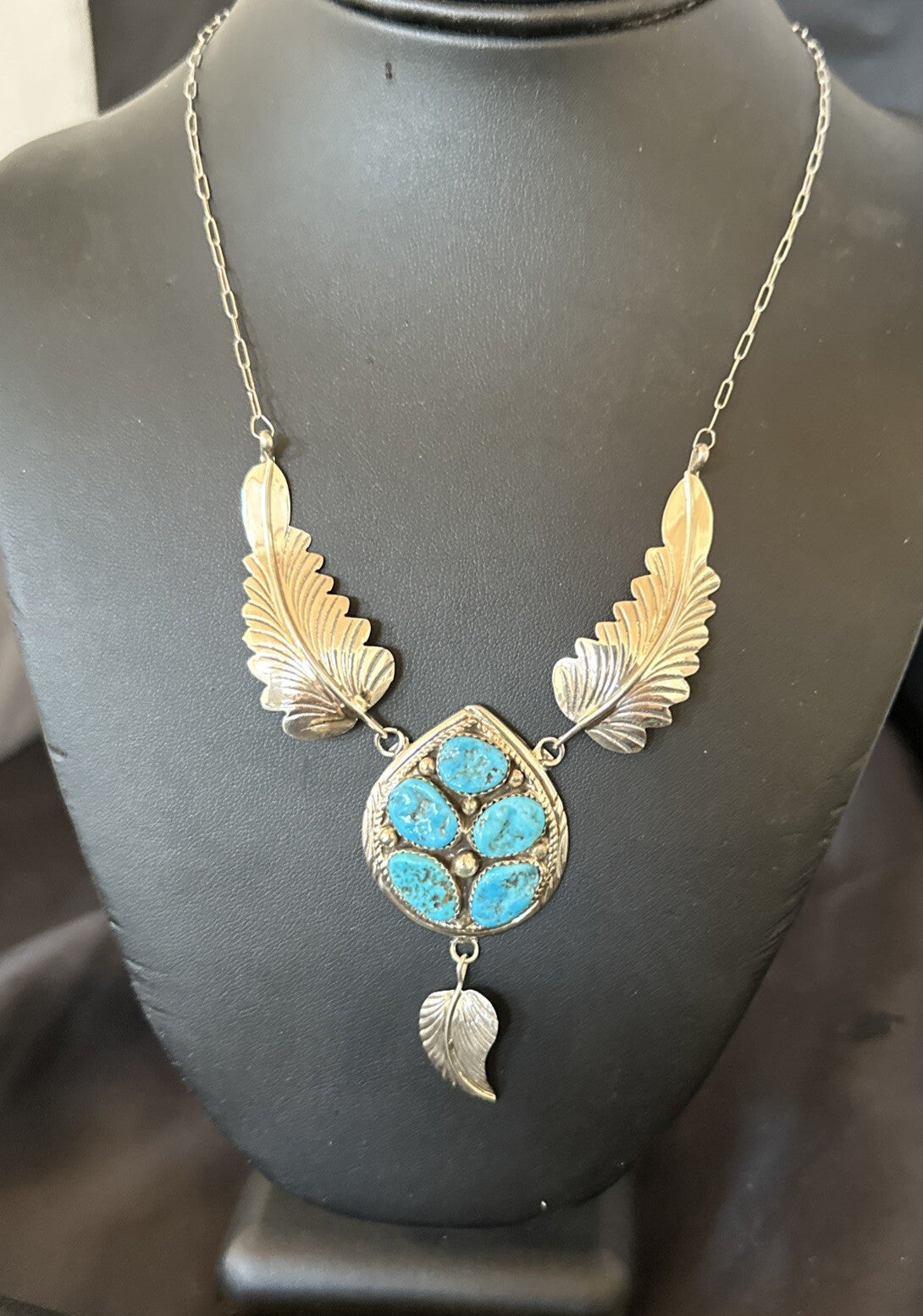 Blue Kingman Turquoise Navajo Sterling Silver Cluster Pendant 18575