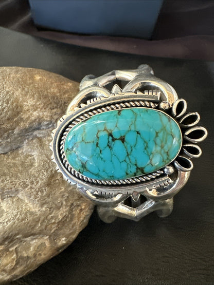 Yazzie Kingman Turquoise Navajo Sterling Silver Tufa Cast Cuff Bracelet 19692