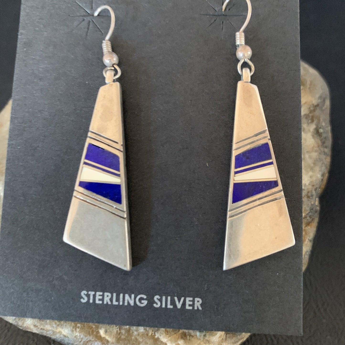 Navajo Inlay Lapis Lazuli Dangle Earrings Sterling Silver 1.5" 13028