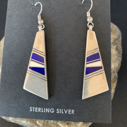Navajo Inlay Lapis Lazuli Dangle Earrings Sterling Silver 1.5" 13028