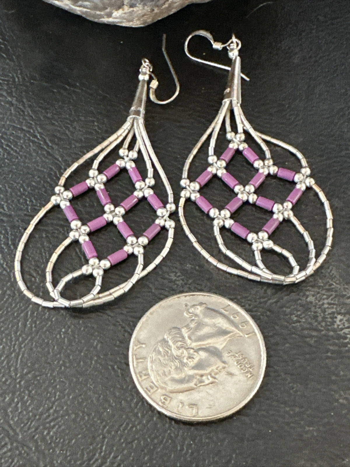 Stone 3 Strand Heishi Liquid Sterling Silver Dangle Earrings 17738
