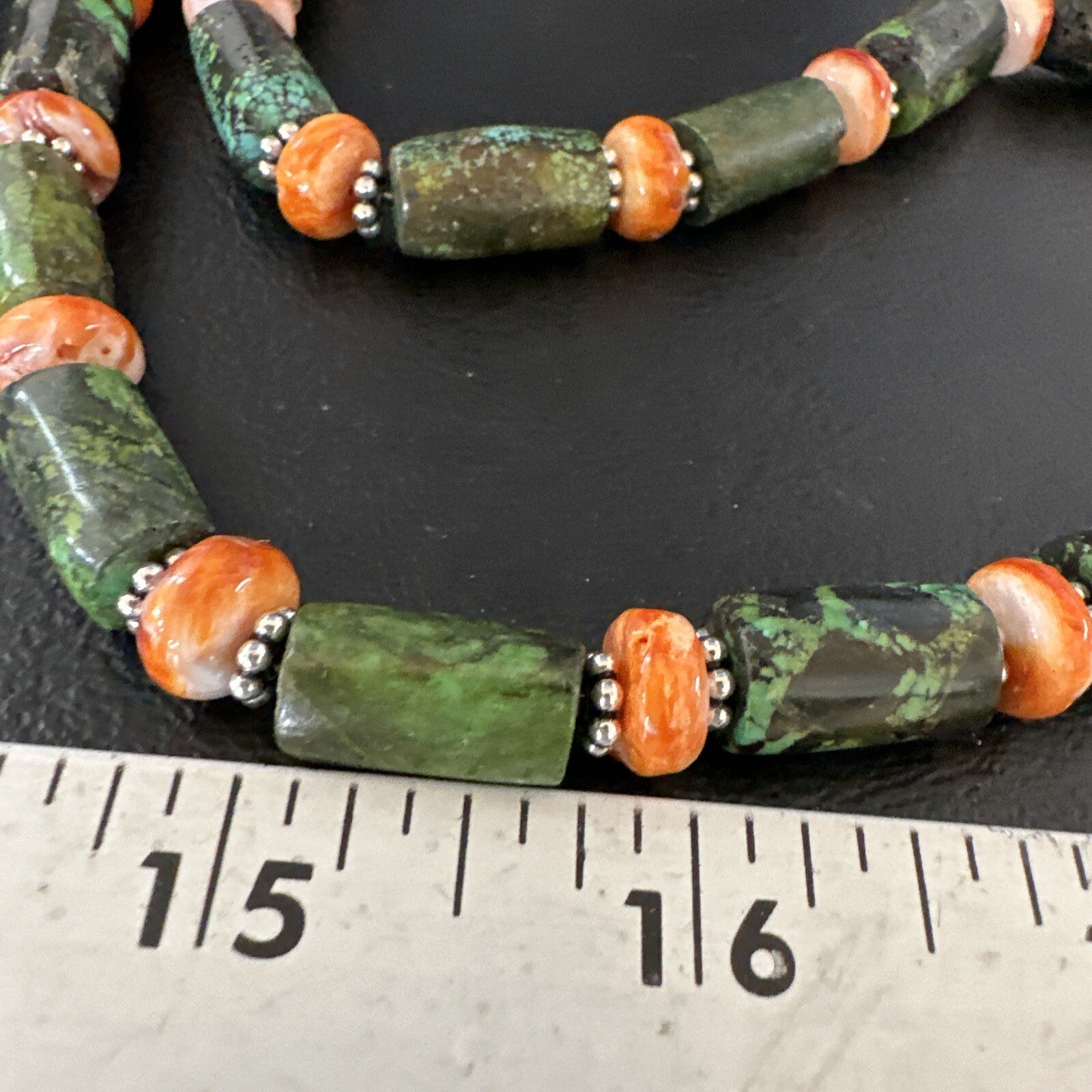 Green Turquoise Spiny Oyster Native Navajo Pearls Sterling Silver Necklace 14985