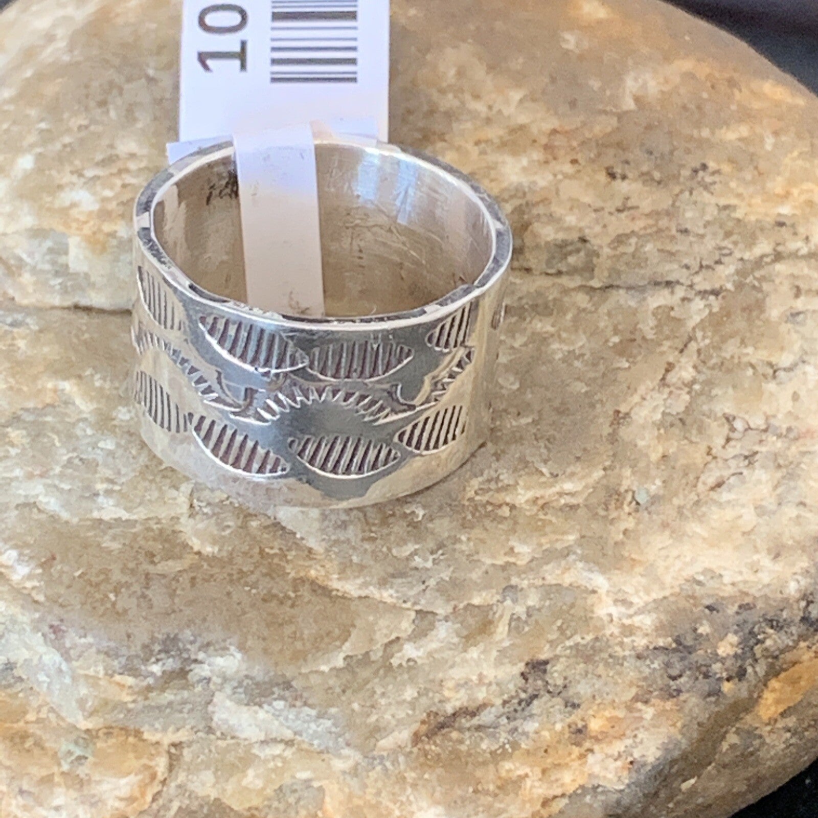 Mens Wide Band Navajo Sterling Silver Ring Size 9 10973N