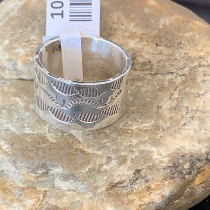 Mens Wide Band Navajo Sterling Silver Ring Size 9 10973N