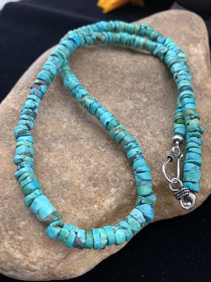 Blue Turquoise 7mm Heishi Sterling Silver Bead Necklace 20" 1741
