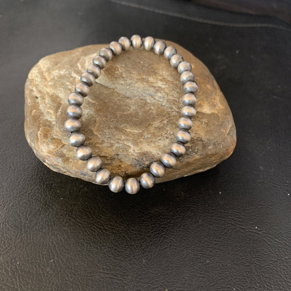 Navajo 6mm Beads Stretchable Bracelet 7" | Sterling Silver | Authentic Native American Handmade | 14184