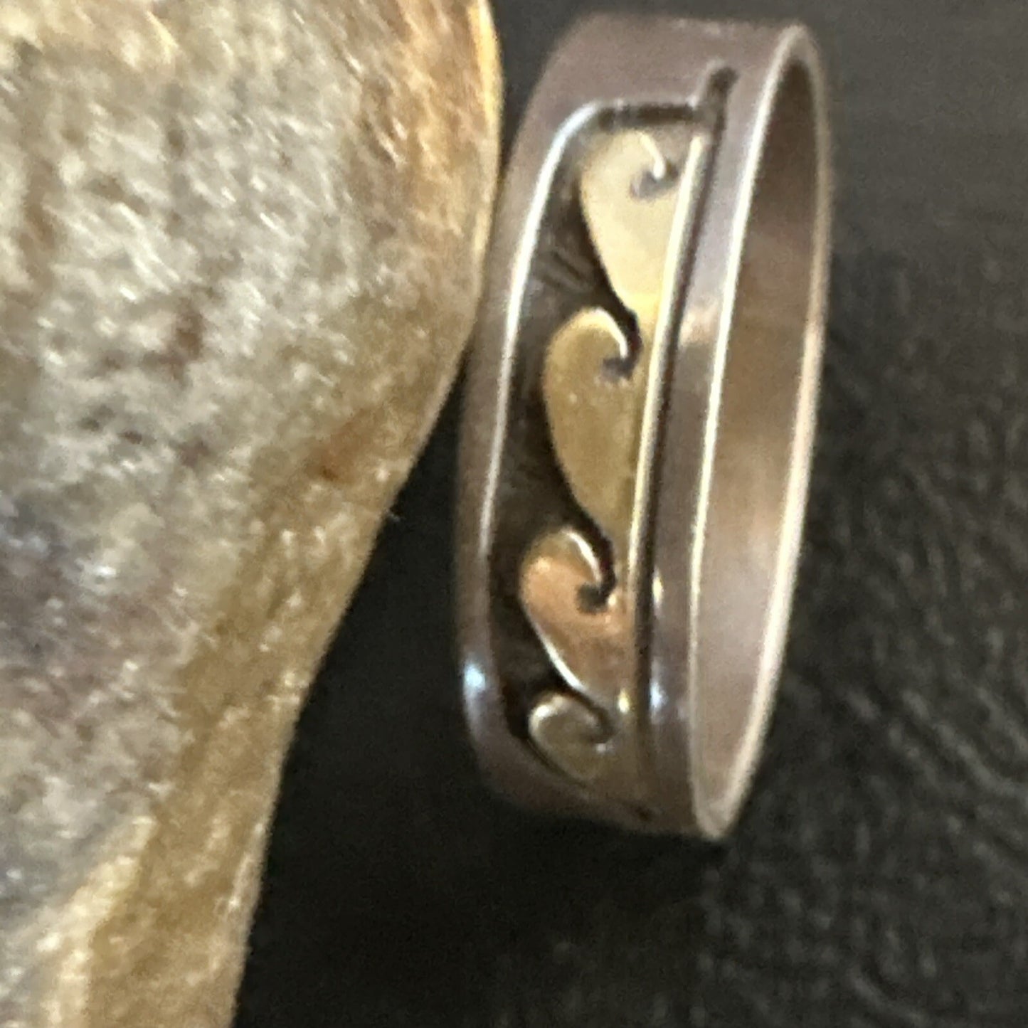 Mens Wedding Band Navajo Stamped 14K Gold Sterling Silver Ring Sz 12 17968