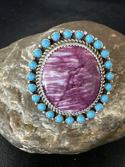 Cluster Kingman Turquoise Purple Spiny Navajo Sterling Silver Ring Sz 10 19104