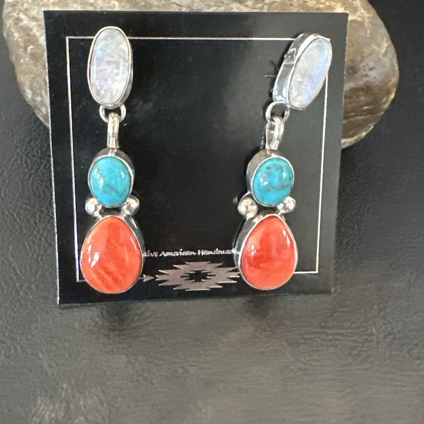 Turquoise Spiny MultiColor Navajo Sterling Silver Inlay Earrings 18353