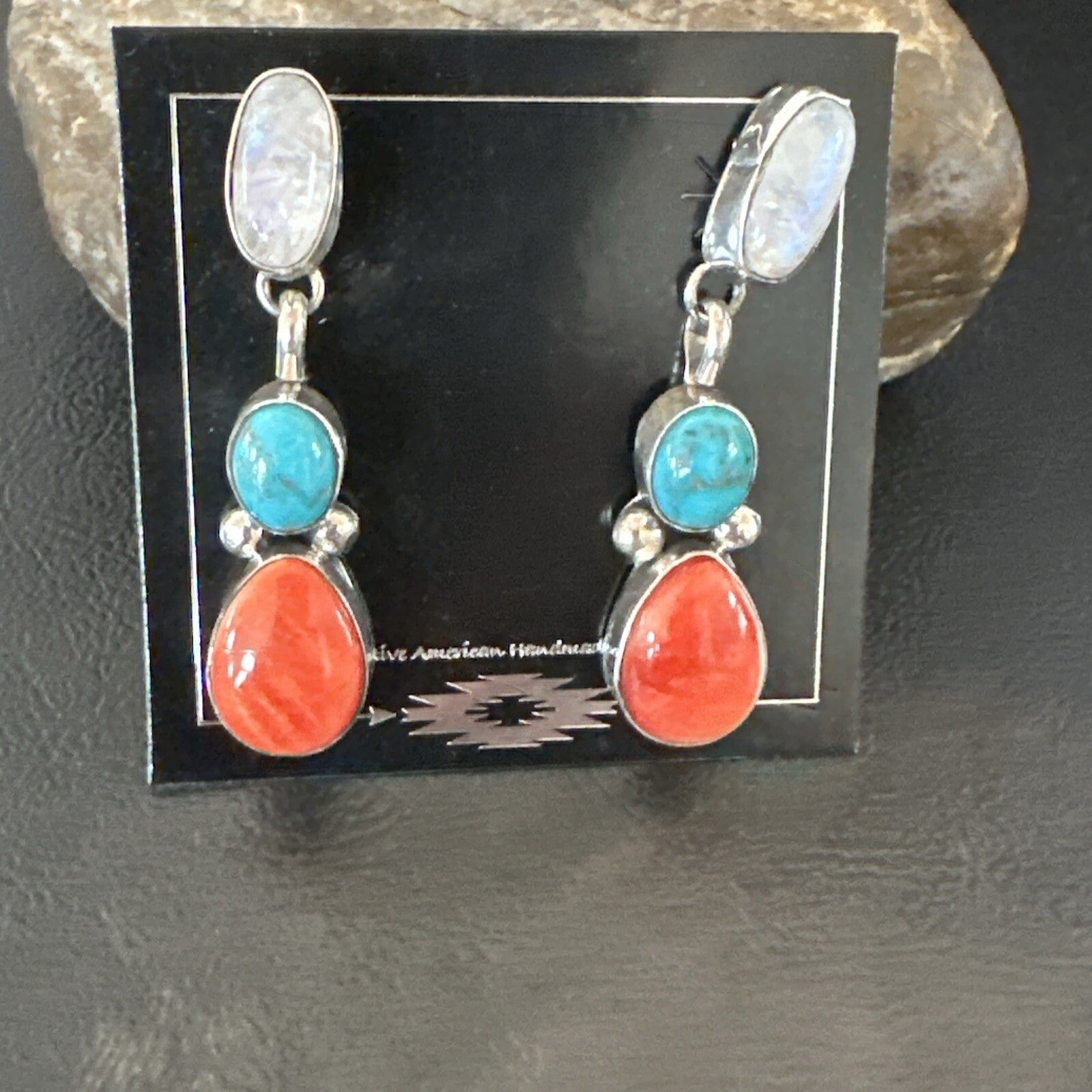 Turquoise Spiny MultiColor Navajo Sterling Silver Inlay Earrings 18353