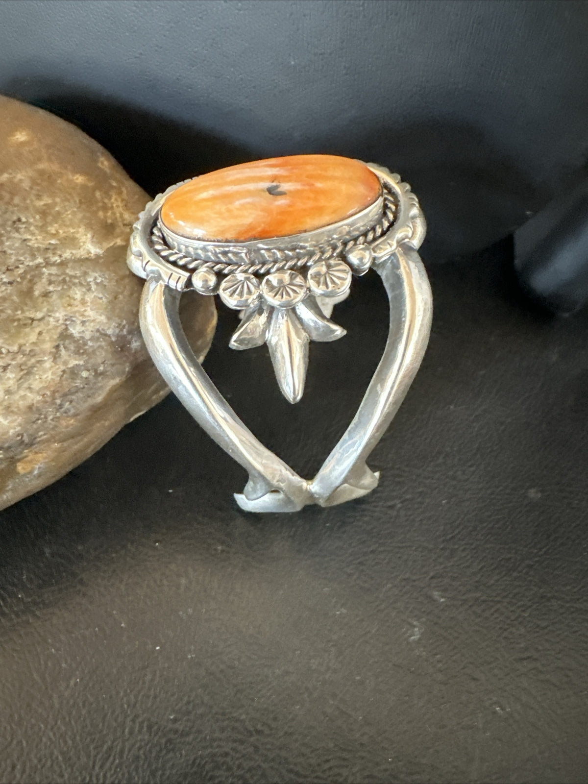 Orange Spiny Oyster Navajo Sterling Silver Cuff Bracelet 17703