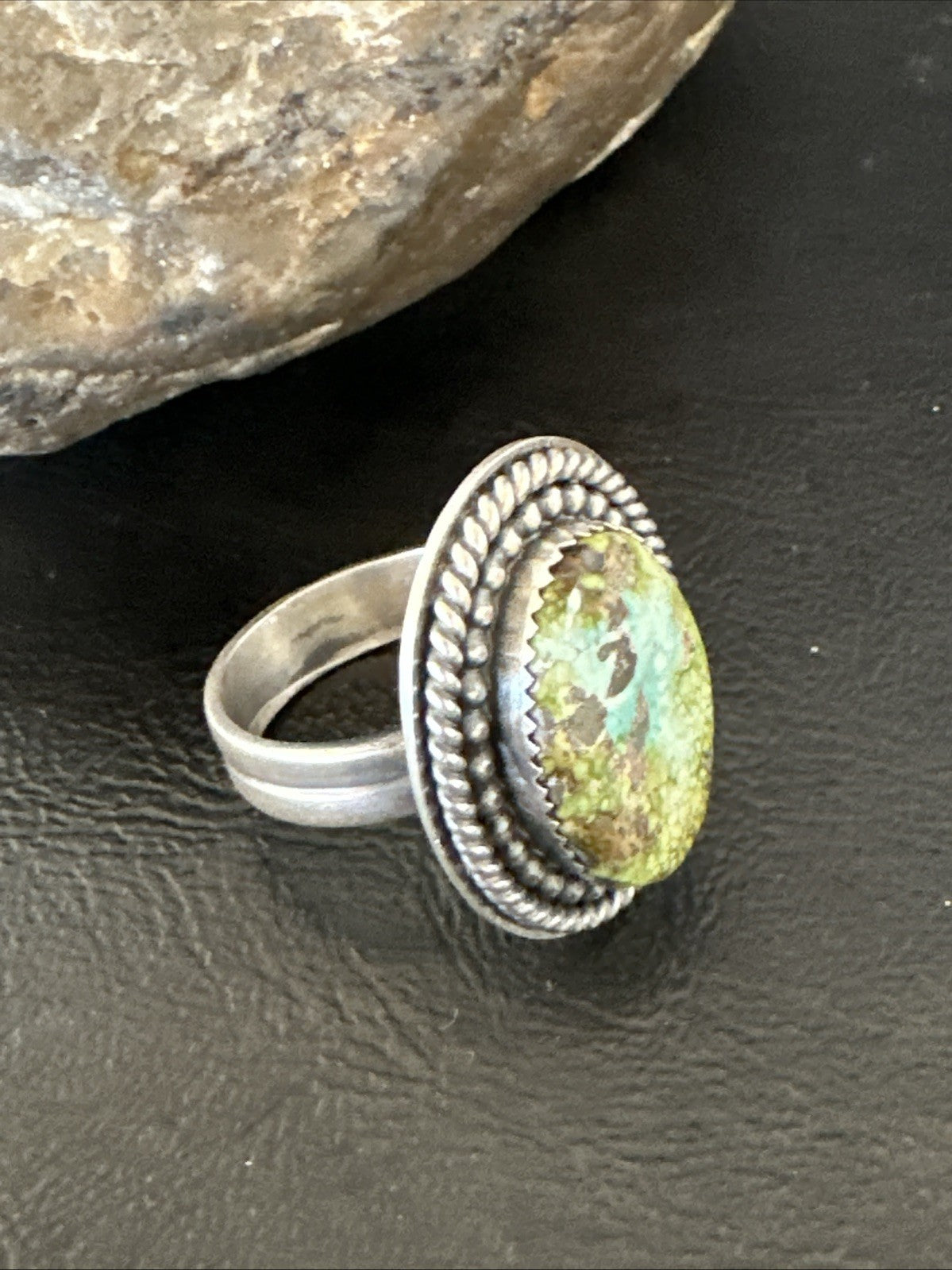 Navajo Sterling Silver Green Royston Turquoise Ring Size 9 19619