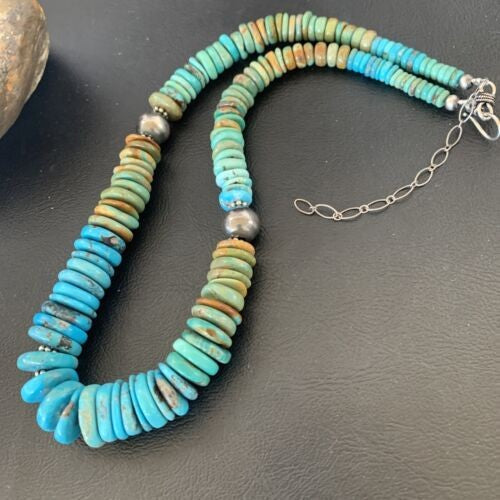 Navajo Blue Green Turquoise Necklace Sterling Silver 20" 11963
