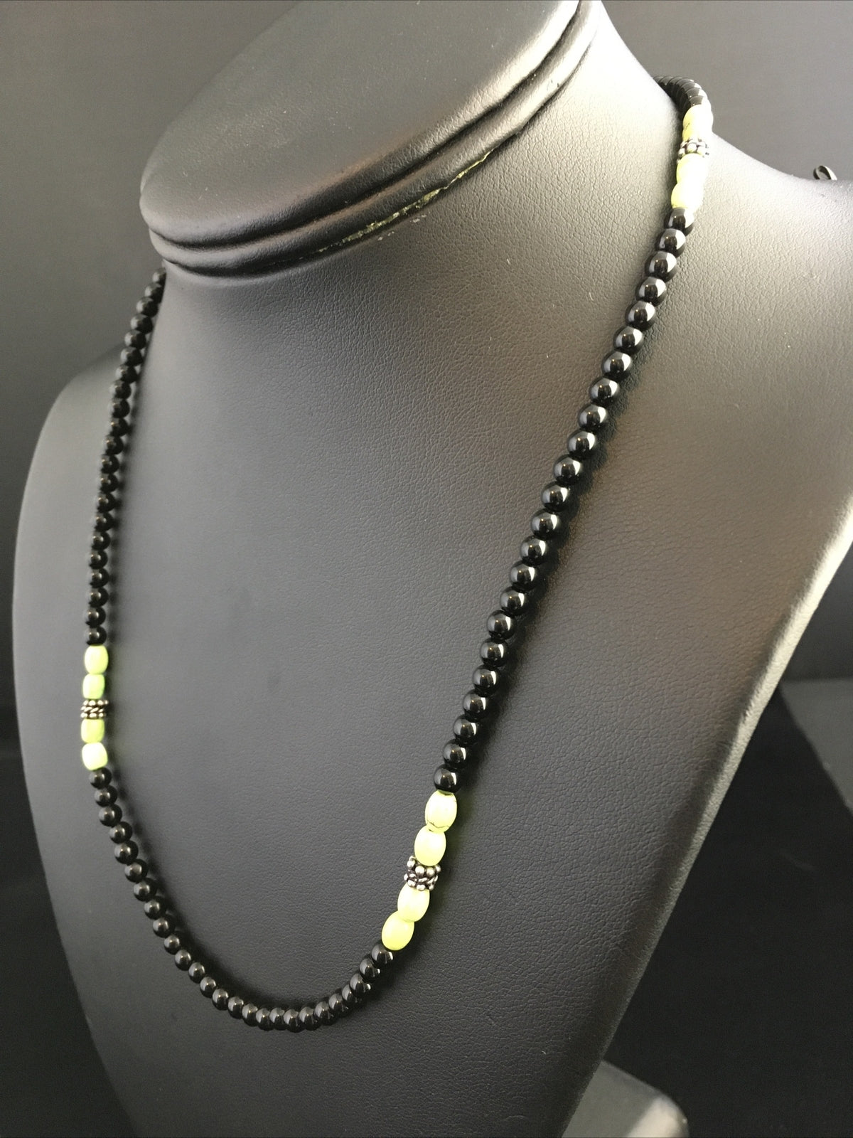 Mens Black Onyx Navajo Sterling Silver Necklace 18” 10014