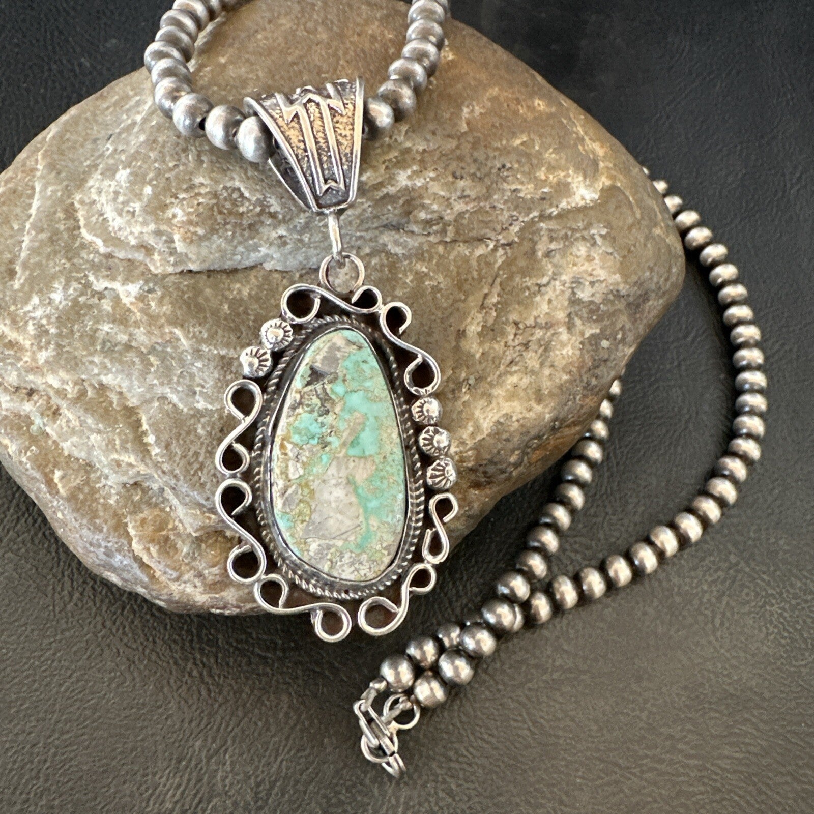 Mens Women Navajo Sterling Silver Green Royston Turquoise Necklace Pendant 18682