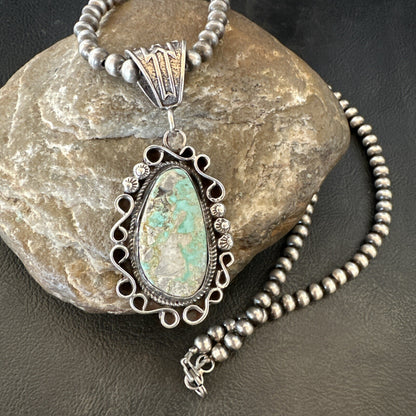 Mens Women Navajo Sterling Silver Green Royston Turquoise Necklace Pendant 18682
