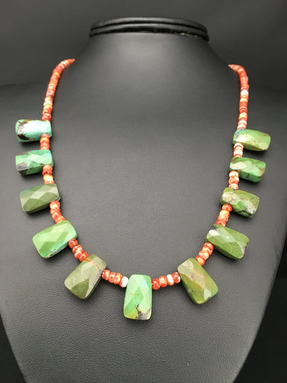 Spiny Oyster & Faceted Turquoise Navajo Sterling Silver Necklace 20" 04917