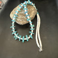 Blue Turquoise White Shell Navajo Necklace 31" | Sterling Silver | Authentic Native American Handmade | 19719
