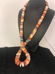 Men's Turquoise Spiny Oyster Navajo Beads Necklace 32" | Sterling Silver | Authentic Native American Handmade | 08419