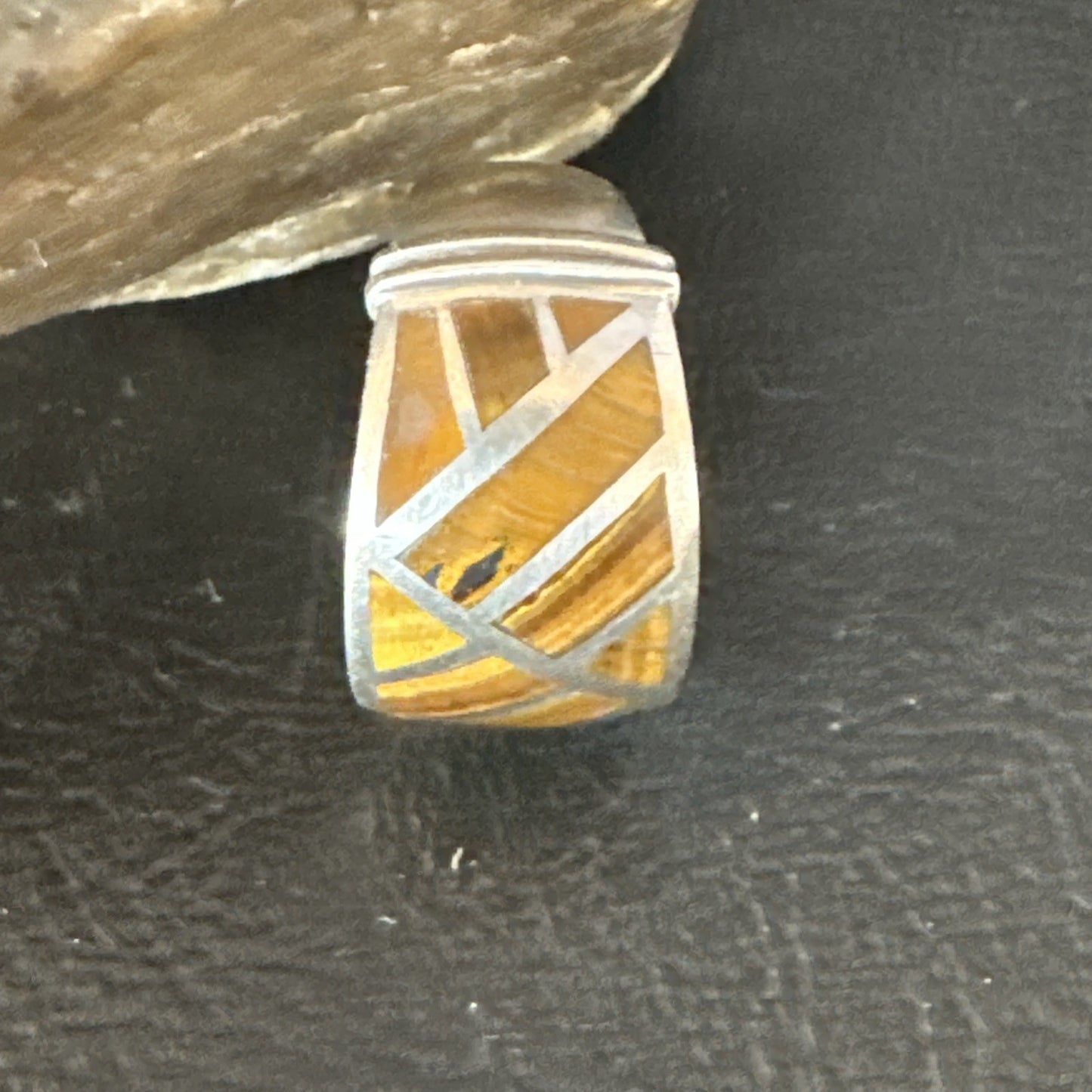 Women Coffee Tigers Eye Navajo Sterling Silver Inlay Ring Size 7 19036