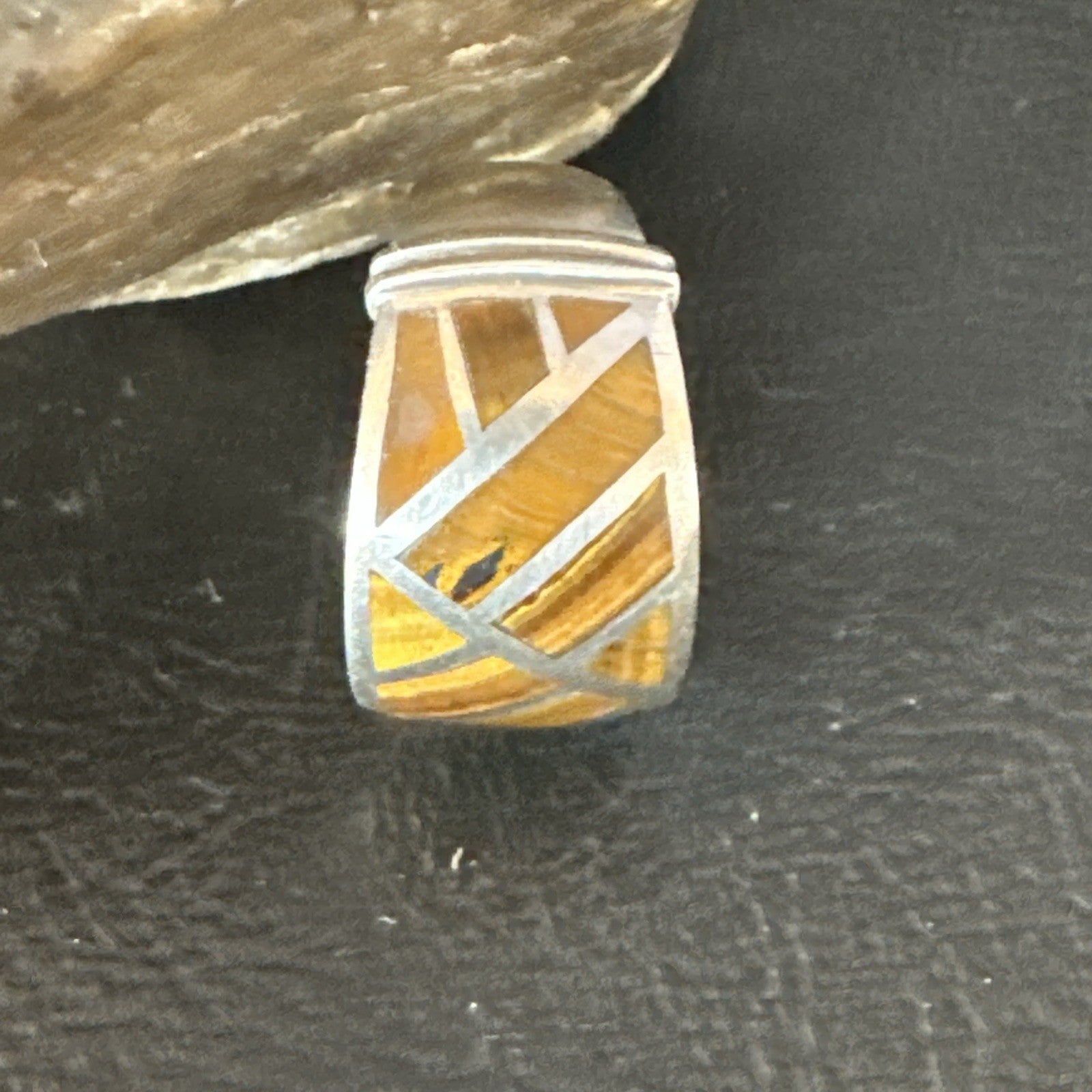 Women Coffee Tigers Eye Navajo Sterling Silver Inlay Ring Size 7 19036