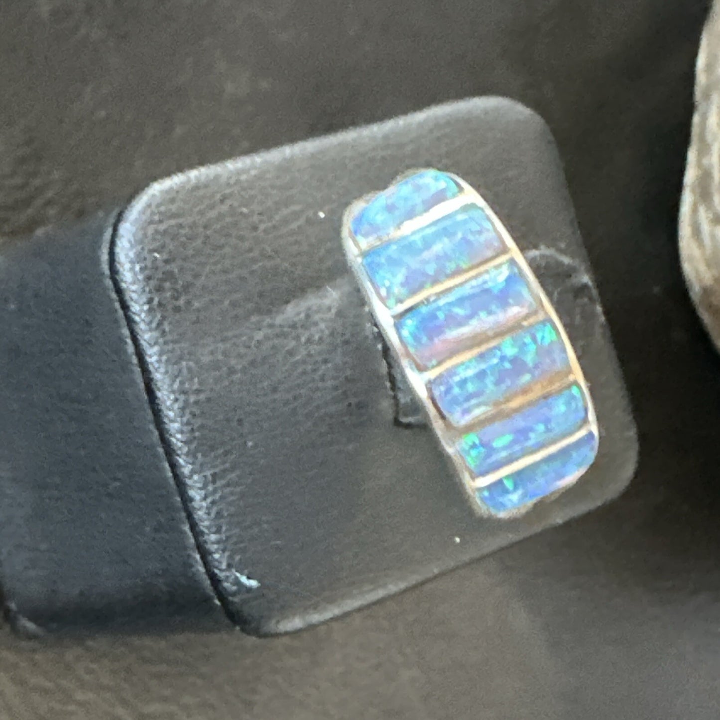 Blue Opal Navajo Sterling Silver Inlay Ring Size 8.5 18712