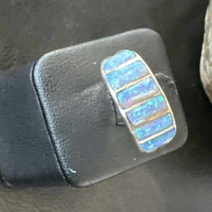 Blue Opal Navajo Sterling Silver Inlay Ring Size 8.5 18712