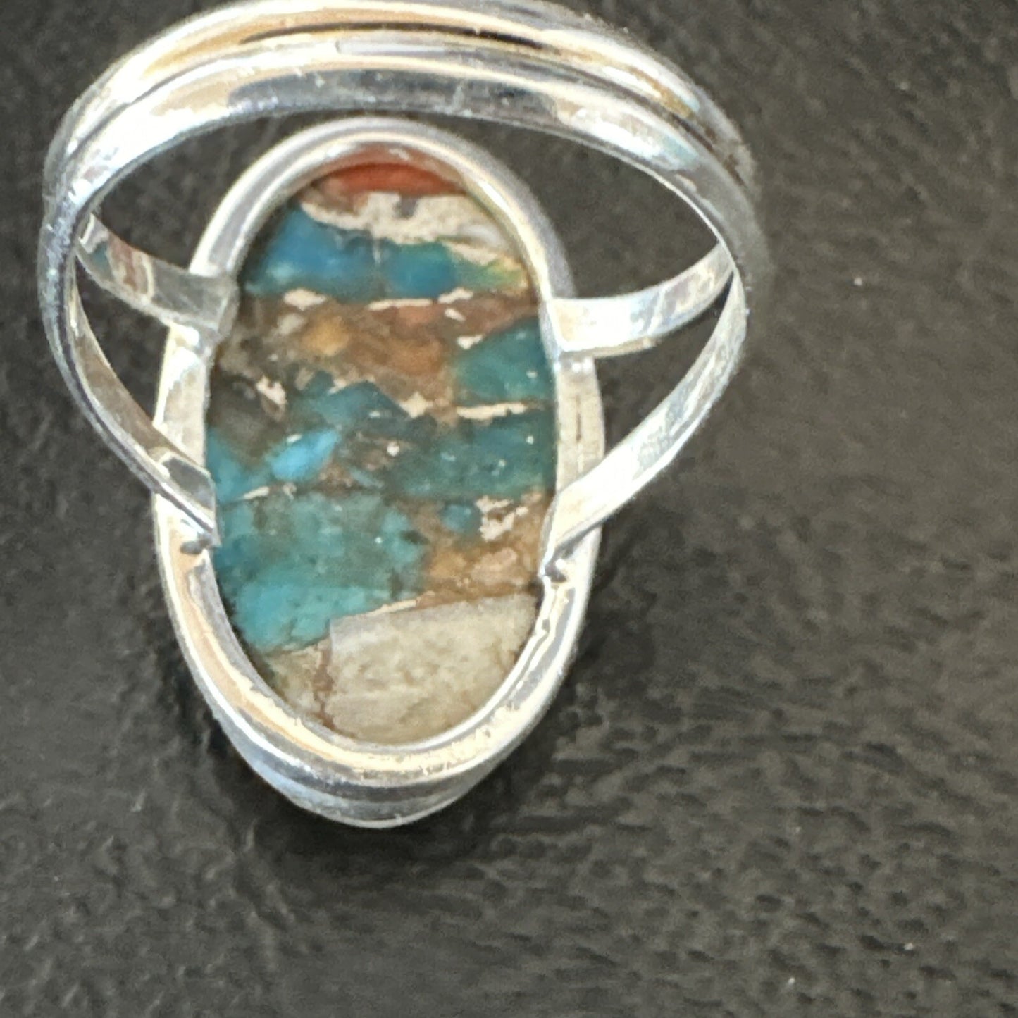 Blue Turquoise Spiny Oyster Southwestern Sterling Silver Ring Size 9 18459