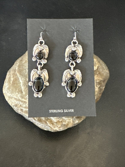 Black Onyx Navajo Sterling Silver Dangle Earrings 1.5" 18285