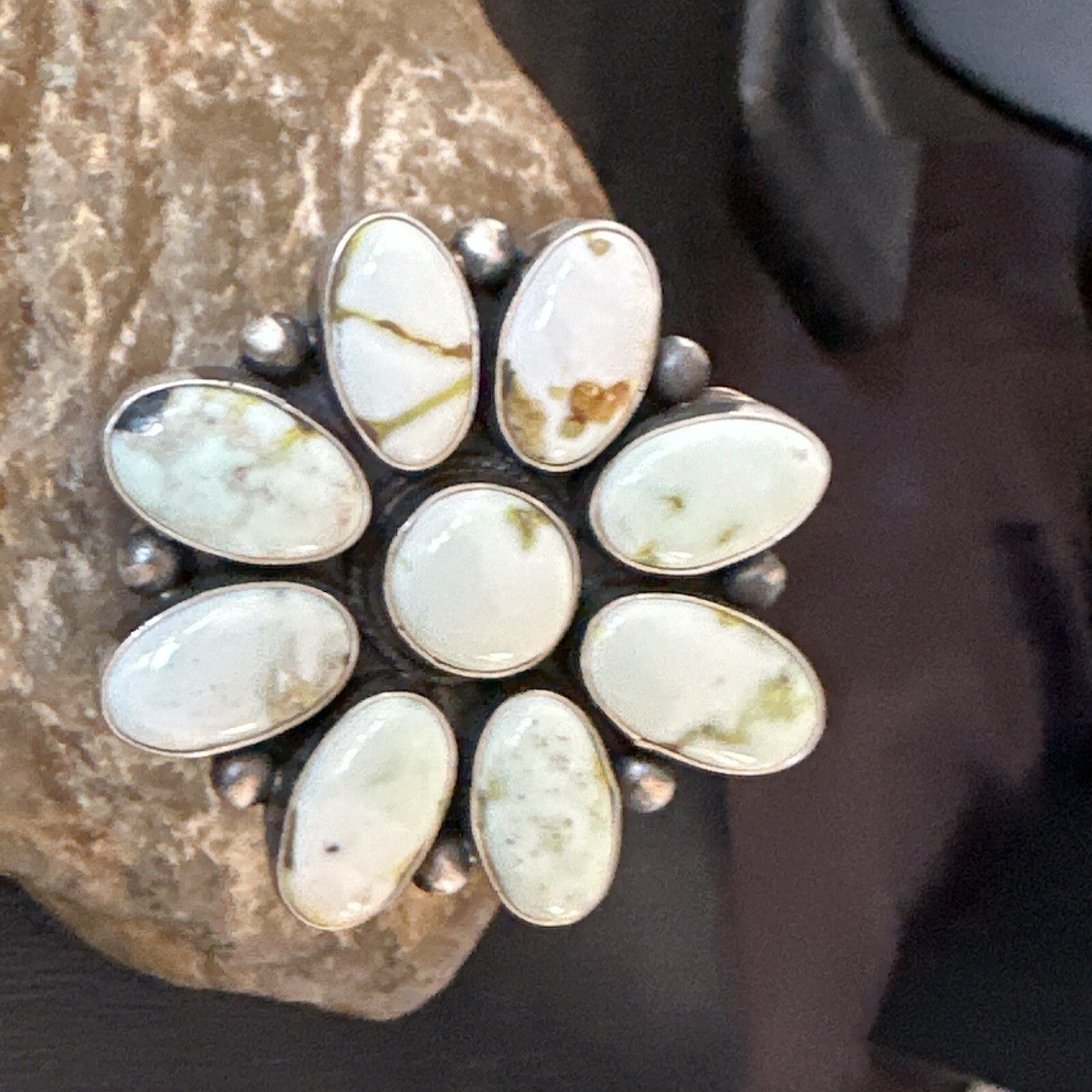 Women Blue Dry Creek Turquoise Cluster Navajo Sterling Silver Ring Sz 9 17772