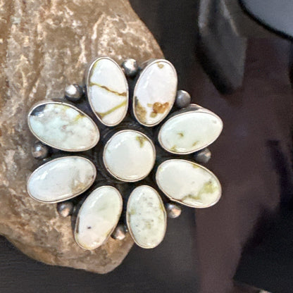 Women Blue Dry Creek Turquoise Cluster Navajo Sterling Silver Ring Sz 9 17772