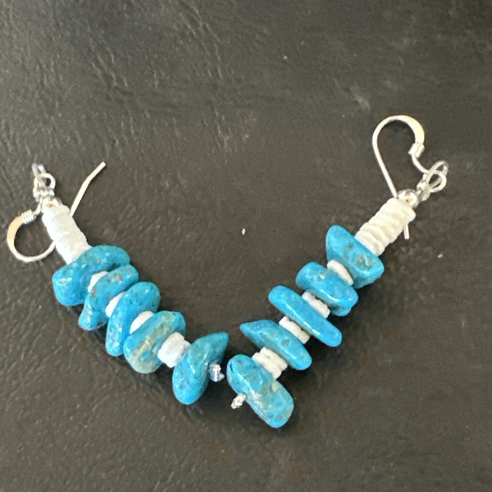 Navajo Blue Kingman Turquoise Nugget Bead Sterling Silver Earrings 17844