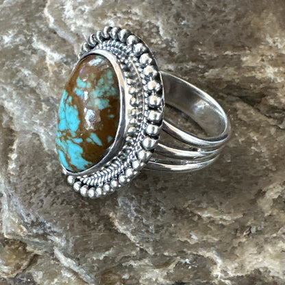 Blue Turquoise #8 Navajo Sterling Silver  Ring Size 8 18828